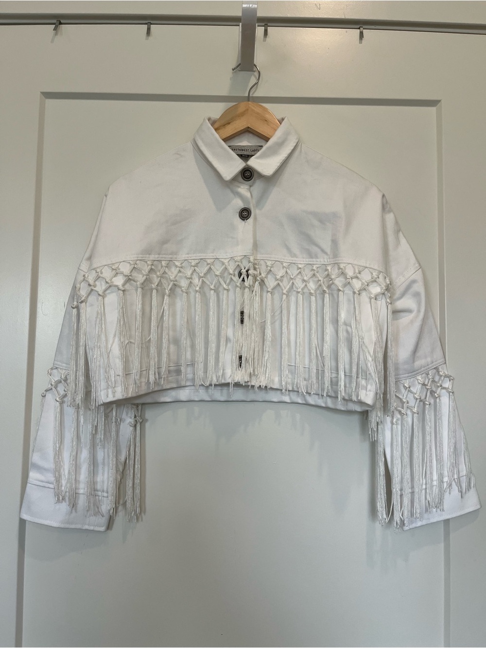 EastNWestLabel Farrah White Fringe Rodeo Cowgirl Western Boho Crop Jacket  Sz XS